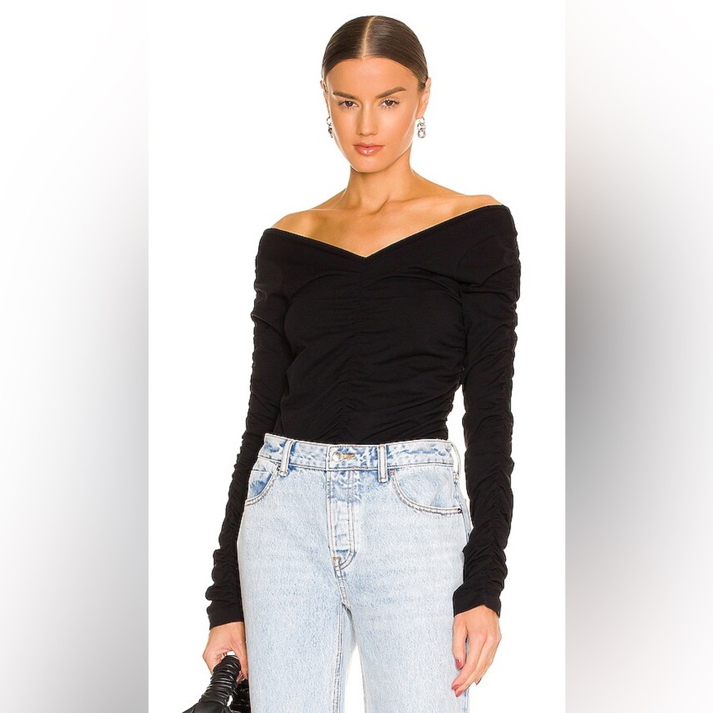 Helmut Lang Ruched Vneck Black Long Sleeve Top Size XS/Small NWT